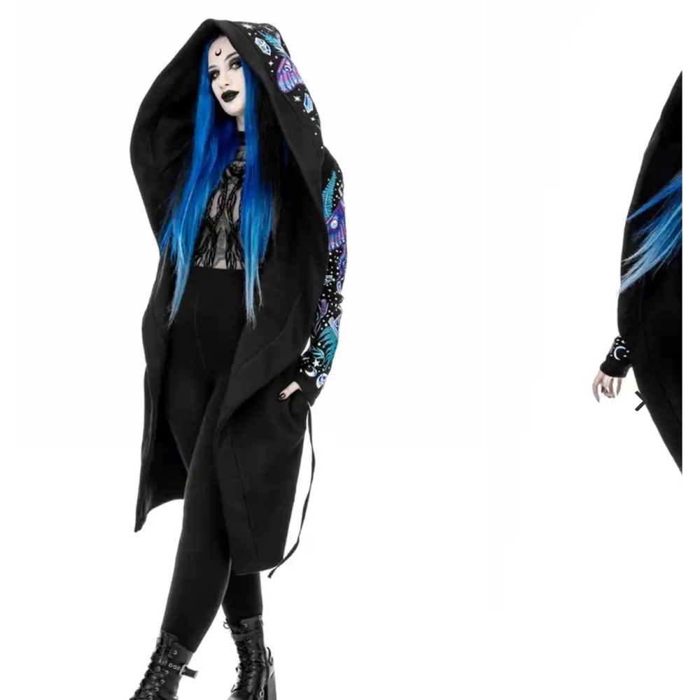 Black Hooded Jacket with Colorful Butterfly Design - Picture 4 of 6